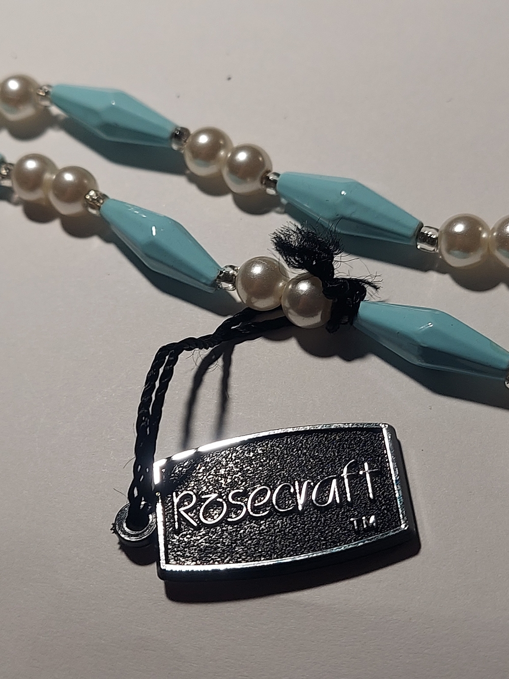 Vintage 1970s Rosecraft Sautoir Necklace NWT Faux Pearl Turquoise